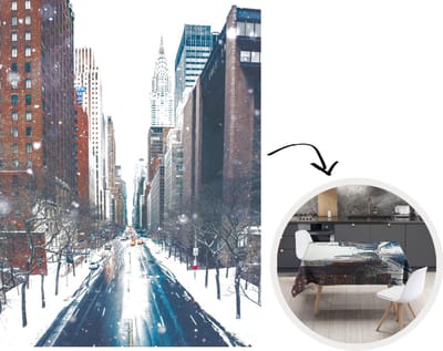 Tafelkleed - Tafellaken - 180x240 cm - New York - Sneeuw - Manhattan - Winter - Straat - Binnen en Buiten
