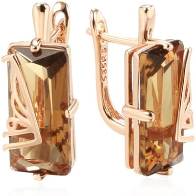 Boucles d'oreilles Anglaises Zircon Naturel Marron Clair Mode Pour Femmes Carré Simple Couleur Or Rose Bijoux Quotidien Haute Qualité beige