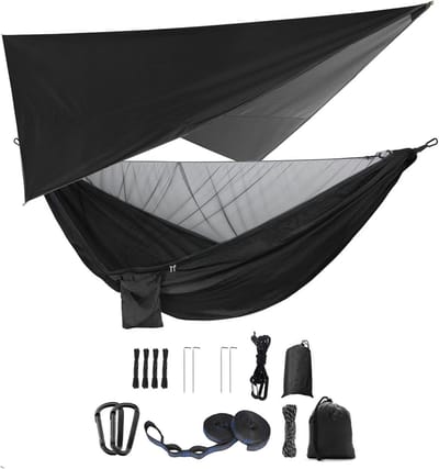 Camping Hangmat Set met Muggennet en Regenscherm - Draagbaar voor Buiten, Wandelen, Reizen