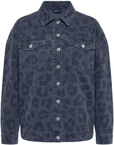 Studio Untold - Dames - Denim jasje oversized grijs denim met luipaardprint - Donkergrijs denim - Maat 54+