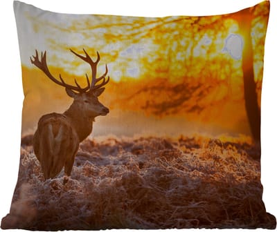 Buitenkussen - Hert - Dieren - Zonsondergang - Winter - Heide - Natuur - 45x45 cm - Weerbestendig