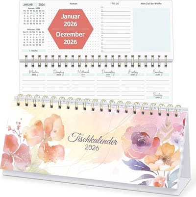 Tafelkalender 2026 - Bureaukalender Weekplanner - Productief Plannen - Week op Twee Pagina's - 297 x 116 cm - Roze
