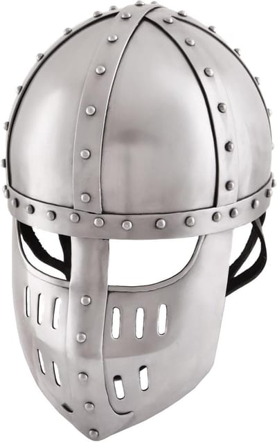 Spanhelm met gezichtsplaat - Middeleeuwse helm Kruisvaardershelm - Schuimgevechten - Handgemaakt staal 2mm - Maat M hoofdomtrek 62cm - Staal