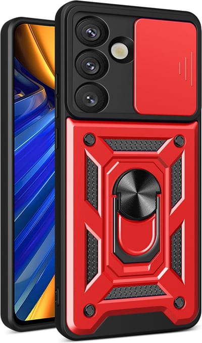 MobyDefend Hoesje - Geschikt voor Samsung Galaxy S25 - Pantsercase Met Draaibare Ring - Rood