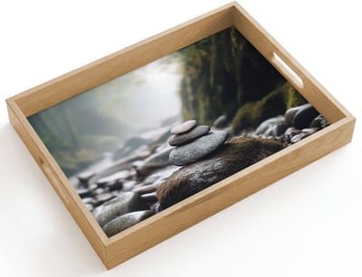 Dienblad hout 40x30 cm - Schootdienblad - Stenen - Stapel - Natuur - Borrelplank rechthoek - Plateau dienbladen