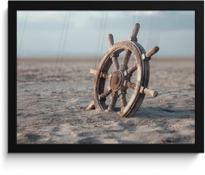Poster in lijst - Fotolijst 40x30 cm - Posters - Scheepsstuur - Hout - Bruin - Zand - Posterlijst zwart - Decoratie - Wanddecoratie woonkamer - Muurdecoratie slaapkamer