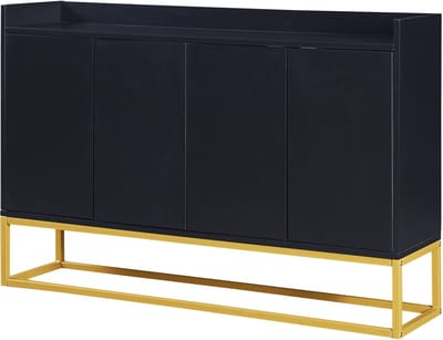 Modern minimalistisch dressoir, greeploos buffet met 4 deuren voor eetkamer, woonkamer en keuken (zwart)
