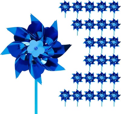 Set van 50 Blauwe Draaimolens voor Tuin en Feestdecoratie