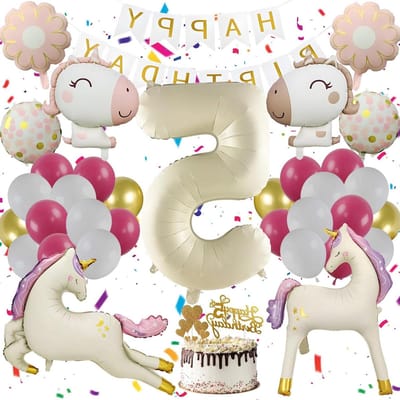 Verjaardagsdecoratie Set - Feestversiering Kinderen - Feest Vieren - 4D Staande Ballonnen - 5 Jaar - Roze Wit
