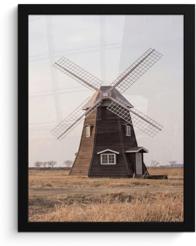 Poster in lijst - Fotolijst 30x40 cm - Posters - Windmolens - Landschap - Veld - Posterlijst zwart - Decoratie - Wanddecoratie woonkamer - Muurdecoratie slaapkamer