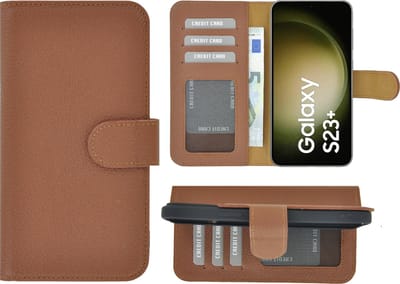 MoDo hoesje Geschikt voor Samsung Galaxy S23+ - Echt Leer Book Case - Geribbeld Bruin