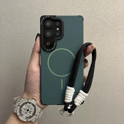 Pure Kleur Fijne Ring Magnetische Zuiging Vloeibare Lanyard Hoesje voor Samsung S22 S23 S24 S25 Ultra S25 Plus S25 Frame Print Cover For Samsung S22Ultra
