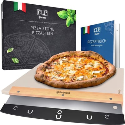 CLP Pizzasteen set - Met receptenboek - Voor oven of bbq - 38x30 cm - Pizzasteen - Snijder