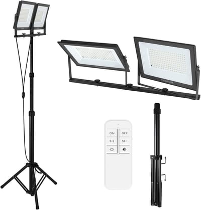 LED Bouwlamp Met Statief & Afstandsbediening 2x200W Dubbele Straler Werklicht - Draaibare Straler Bouwlamp - Ip66 - Werkverlichting Bouwlamp Werkstraler - Hoogte Verstelbaar NAIZY
