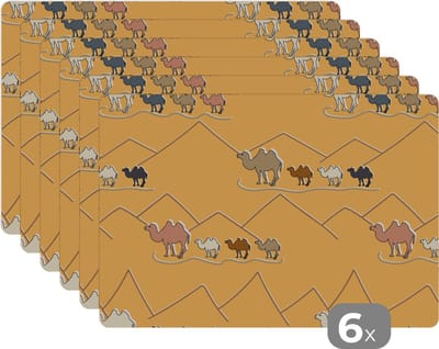 Placemat - Placemats kunststof - Kameel - Woestijn - Patronen - Kinderen - 45x30 cm - 6 stuks - Hittebestendig - Anti-Slip - Onderlegger - Afneembaar