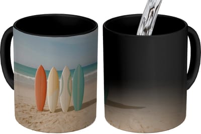 Magische Mok - Foto op Warmte Mokken - Koffiemok - Strand - Surfbord - Pastel - Magic Mok - Beker - 350 ML - Theemok