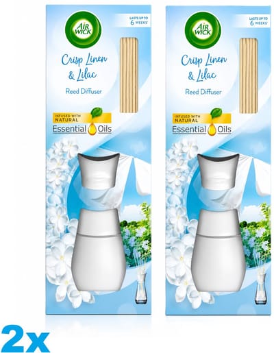 Air Wick Reed Diffuser Crisp Linen & Lilac – 2 x 42 ml – Tot 6 Weken Frisheid – 2 Stuks