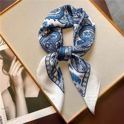 Nieuwe Zijden Vierkante Sjaal Dames Retro Paisley Cashew Print Neckerchief Vrouwelijke Foulard Hoofddoek Haarband Zachte Nek Tas Lint Satijn 70x70cm gray