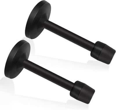 Zwarte deurstopper 10 cm met muurbevestiging en rubberen bumpertips - roestvrijstalen deurstoppers voor binnen en buiten