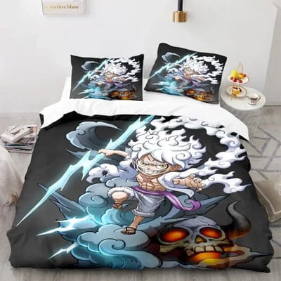 Anime Dekbedovertrek Set uit één stuk Dekbed Bedrukt Nika Luffy Gear Cartoon Twin Size Beddengoedsets Cadeaus 3-delige Set Woondecoratie EU Double200x200cm