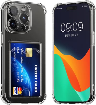kwmobile Hoesje met kaarthouder voor Apple iPhone 15 Pro Max - telefoonhoesje met kaartsleuf - Soft Case - beschermhoesje in transparant