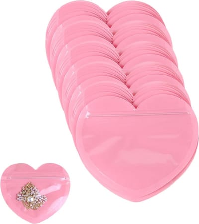 Set van 100 Resealable Hartvormige Sieradenzakjes, Transparante Ziplock Pouches voor Ringen, Oorbellen en Armbanden, Ideaal voor Reizen en Organiseren