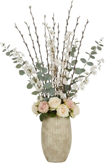 Mica Bloemenvaas Madeira - hoog model - creme - terracotta - 50 x 30 cm - schubbenpatroon - siertakken