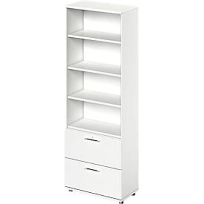 Schäfer Shop Genius Combikast TETRIS WOOD, 6 ordnerhoogten, H 2270 mm, 2 hangmappenladen, hoogte incl. glijders, wit