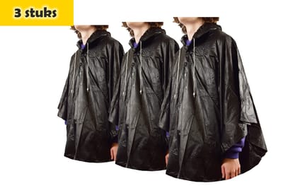 Regenponcho unisex een maat 3 stuks in de verpakking zwart - Regenponcho dames - regenponcho heren Volwassenen