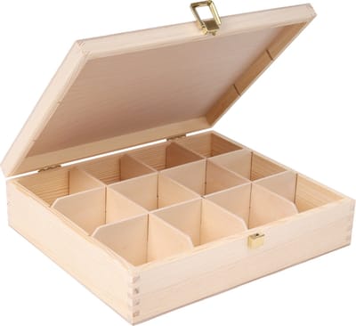Creative Deco Houten Theedoos | 29 x 25 x 7,5 cm | 12 Vakken | Houten theekist met Deksel | Sieradendoos, Sieraden Kistje