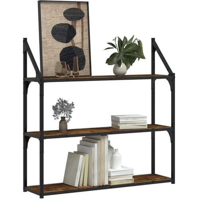 vidaXL - Wandrek - 3-laags - 80x21x78,5 - cm - bewerkt - hout - gerookt - eikenkleurig