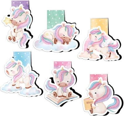 6 Pcs Magnetic Bookmark Pastel Unicorn Magnet Page Markers Gifts for Students Teachers Readers Girls Birthday School Home Office Supplies