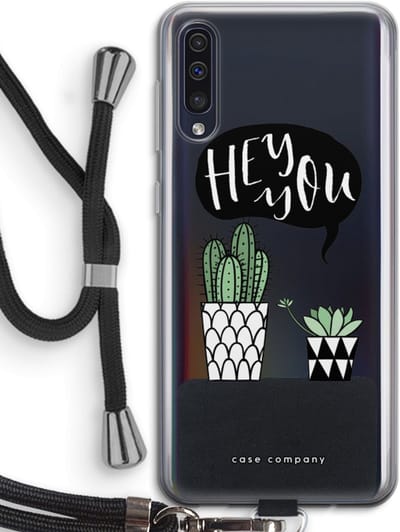 Case Company® - Hoesje met koord geschikt voor Samsung Galaxy A50 hoesje met Koord - Hey you cactus - Telefoonhoesje met Zwart Koord - Bescherming aan alle Kanten en Over de Schermrand