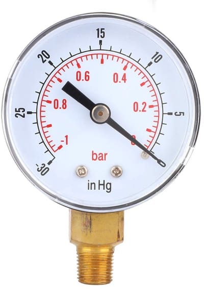 Dailygoods- Vacuum Gauge - 1/8 BSPT Aansluiting - Drukmeter - -1-0Bar/-30-0inHg - Messing - Transparante Behuizing - Nauwkeurige Meting