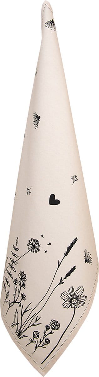 Clayre & Eef Theedoek 50x70 cm Beige Zwart Katoen Bloemen