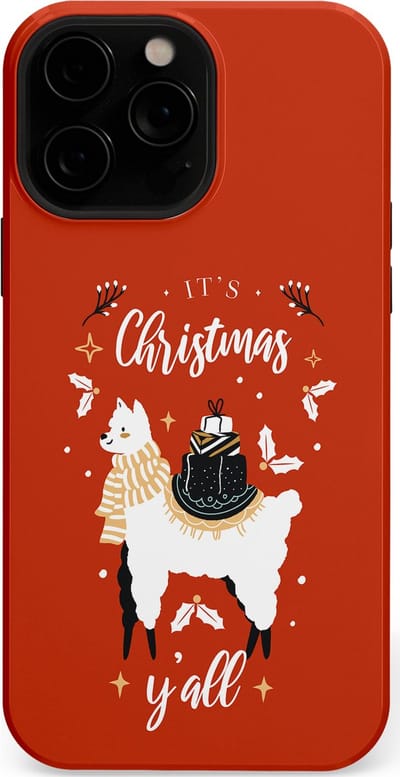 Casetastic hoesje geschikt voor Apple iPhone 13 Pro Max - MagSafe - Dubbellaagse bescherming - Rode Witte Kerst Lama - Fashion Case - Terracotta