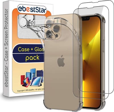 ebestStar - Hoes geschikt voor iPhone 13 Pro Max Apple, Silicone Slim Cover Case, Versterkte Hoeken en Randen hoesje, Transparant + Gehard Glas x2