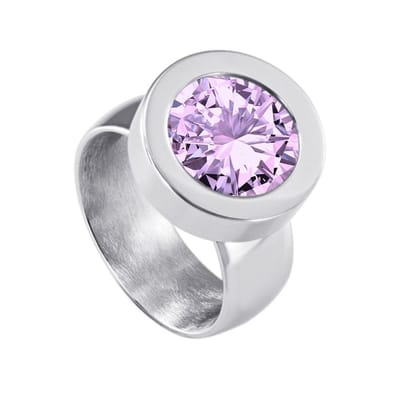 Quiges RVS Schroefsysteem Ring Zilverkleurig Glans 16mm met Verwisselbare Zirkonia Paars 12mm Mini Munt