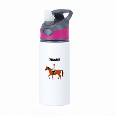 Hacebo® - Paardrijden met eigen naam waterfles met rietje roze - Paardrijden - Paardrijder - Sport - water fles - 650ML