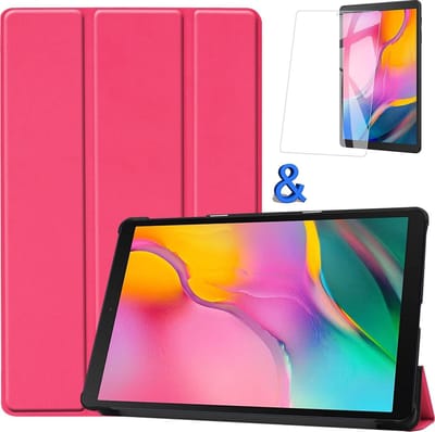Hoesje - Geschikt voor Samsung Galaxy Tab A 10.1 (2019) - Met Screenprotector - Hardcover Book Case - Trifold Bookcase Hoes - Hard Cover - Tablethoes - Donkerroze
