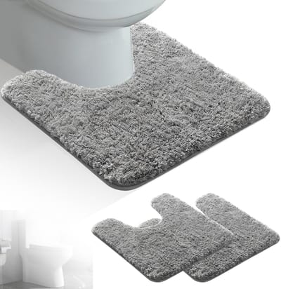 WC-mat met uitsparing, 2 stuks WC-vloerkleed 50 x 40 cm toiletvloerkleed antislip toiletvloerkleed voor staand toilet hoogpolig badematte zuigend