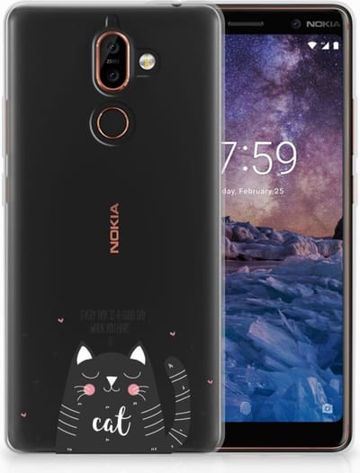 Nokia 7 Plus Telefoonhoesje met Naam Cat Good Day