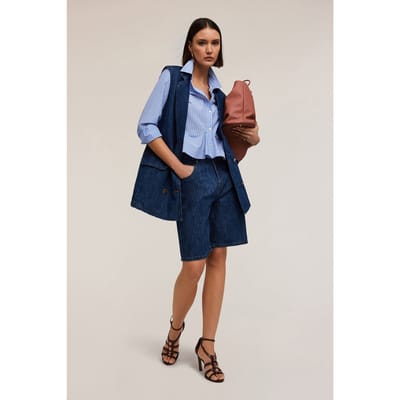 Motivi Double-breasted Oversized Waistcoat In Linen-blend Denim Blu Size: XS | Vests Outlet | Dames | Blauw