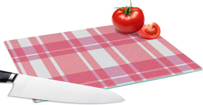 Glazen Snijplank - 28x20 - Plaid - Roze - Patronen - Snijplanken Glas