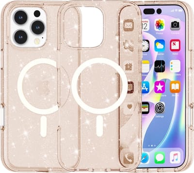 Coverup Hoesje - Geschikt voor iPhone 16 Pro Max Hoesje - Coverup Glitter TPU Back Cover - MagSafe Compatible - Goud