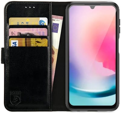 Rosso Element Book Case Wallet Hoesje Geschikt voor Samsung Galaxy A24 | Portemonnee | 3 Pasjes | Magneetsluiting | Stand Functie | Zwart