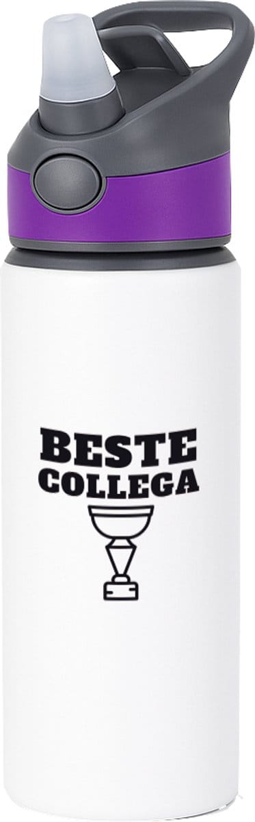 Hacebo® - Beste collega waterfles met rietje paars - Beste collega - teamgenoot - cadeau - water fles - 650ML