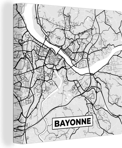 Canvas Schilderij Frankrijk - Bayonne - Stadskaart - Plattegrond - Kaart - 20x20 cm - Wanddecoratie