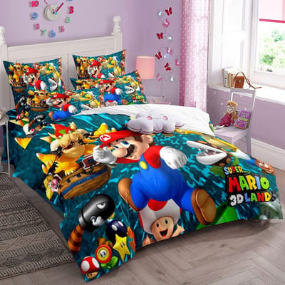 Cartoon SuperS M-Mario Beddengoed Set Spelpersonages Super Bros Dekbedovertrek Kinderdekbedovertrekken Kussensloop 2/3 Stuks Enkel Tweepersoons 150*200cm 3pcs
