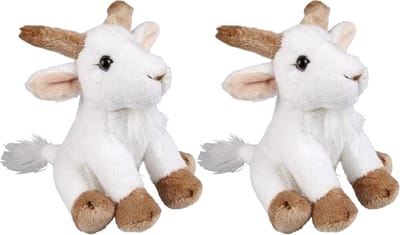 Ravensden Pluche geitje - 2x - knuffel geitje - wit - 15 cm - boerderij dieren knuffel